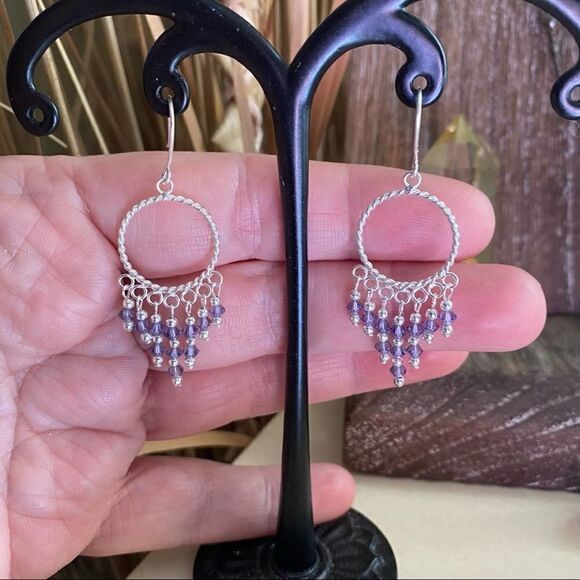 Bali Style Purple Crystal Sterling Silver Earrings - Picture 1 of 4